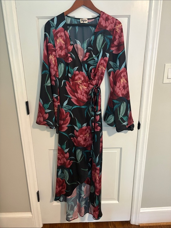 Show Me Your MuMu Dresses & Skirts - Show Me Your MuMu Black Maxi Wrap Dress with Burgundy Floral